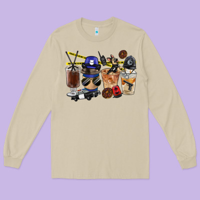 Police Coffee Cups Long Sleeve Tee Designed By Fadigitalartstudio