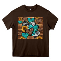 Chocolate Brown turquoise sunflower hearts Heavy Core Tee - Jasminsmagicworld