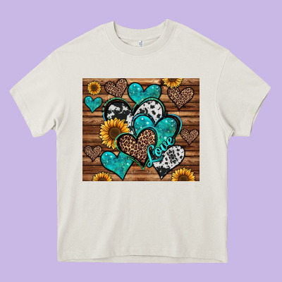 Turquoise Sunflower Hearts Heavy Core Tee Designed By Jasminsmagicworld