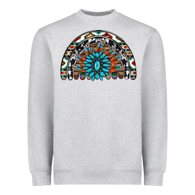 Western Turquoise Aztec Cowhide Serape  Rainbows Heavyweight Sweatshirt by AdoDesignShop | Teevron