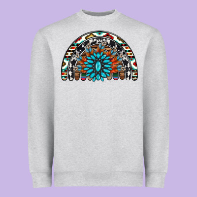 Western Turquoise Aztec Cowhide Serape  Rainbows Heavyweight Sweatshirt Designed By Adodesignshop