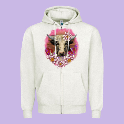 V.d Lotus And Cow Zipper Hoodie Designed By Adodesignshop