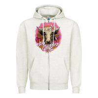 Oatmeal Heather v.d lotus and cow Zipper Hoodie - AdoDesignShop