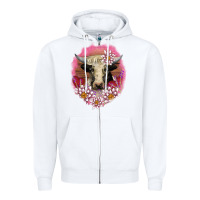 White v.d lotus and cow Zipper Hoodie - AdoDesignShop