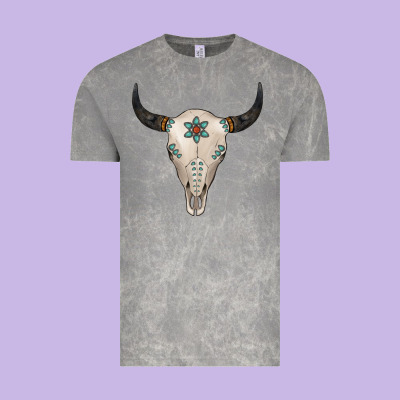 Turquoise Bull Skull Vintage Tee Designed By Jasminsmagicworld