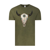 Vintage Olive Turquoise Bull Skull Vintage Tee - Jasminsmagicworld