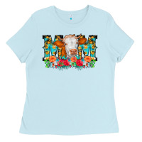 Baby Blue Mom Cow Flowers Ladies Tee - CowCowDesign