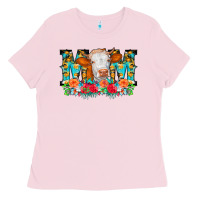 Bubblegum Pink Mom Cow Flowers Ladies Tee - CowCowDesign