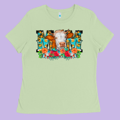 Mom Cow Flowers Ladies Tee Designed By Cowcowdesign