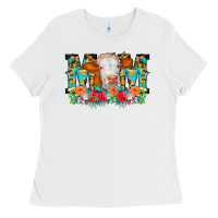White Mom Cow Flowers Ladies Tee - CowCowDesign