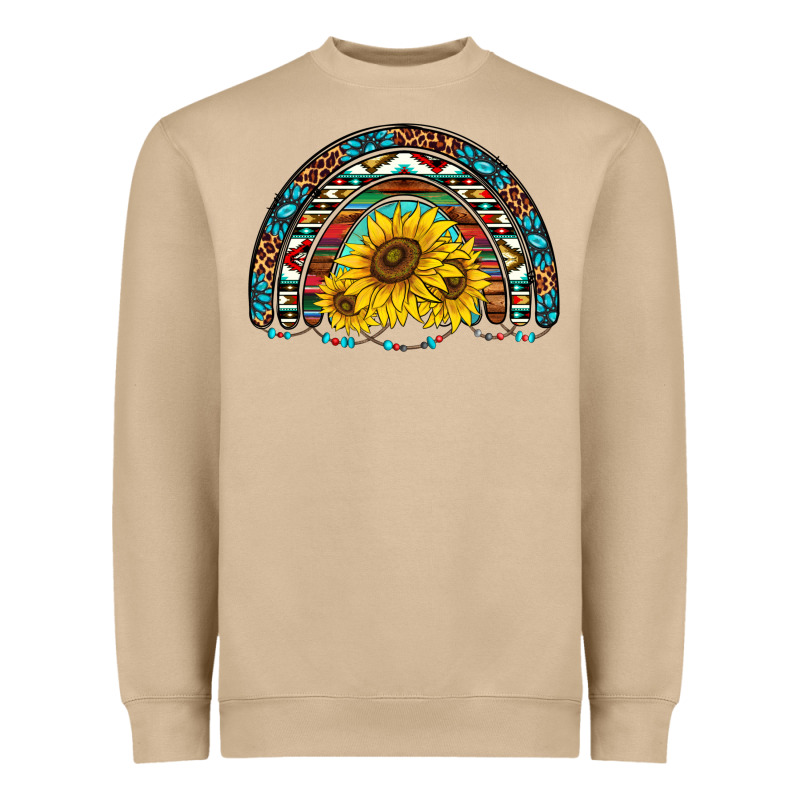 Western Sunflowers Aztec Leopard Serape  Rainbows Heavyweight Sweatshirt by AdoDesignShop | Teevron