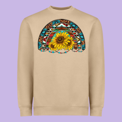 Western Sunflowers Aztec Leopard Serape  Rainbows Heavyweight Sweatshirt Designed By Adodesignshop