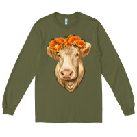 Army Green Charolais Cow Long Sleeve Tee - RanaPortraitStore