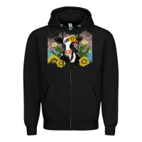 Black cow cactus and sunflower Zipper Hoodie - AdoDesignShop