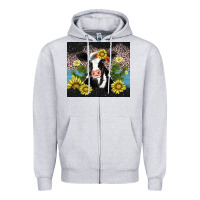 Heather Grey cow cactus and sunflower Zipper Hoodie - AdoDesignShop