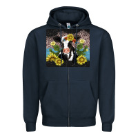 Navy cow cactus and sunflower Zipper Hoodie - AdoDesignShop