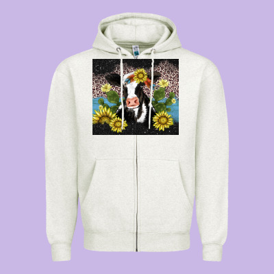 Cow Cactus And Sunflower Zipper Hoodie Designed By Adodesignshop