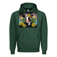 Sports Green cow cactus and sunflower Zipper Hoodie - AdoDesignShop