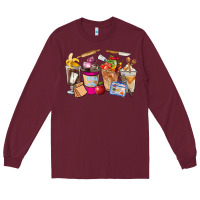 Burgundy Lunch Lady Coffee Cups Long Sleeve Tee - FaDigitalArtStudio