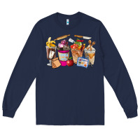Navy Lunch Lady Coffee Cups Long Sleeve Tee - FaDigitalArtStudio