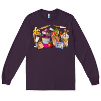 Plum Lunch Lady Coffee Cups Long Sleeve Tee - FaDigitalArtStudio