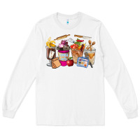 White Lunch Lady Coffee Cups Long Sleeve Tee - FaDigitalArtStudio