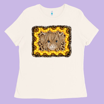 Baby Cow Leopard Sunflowers Ladies Tee Designed By Cowcowdesign