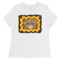 White Baby Cow Leopard Sunflowers Ladies Tee - CowCowDesign