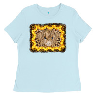 Baby Blue Baby Cow Leopard Sunflowers Ladies Tee - CowCowDesign