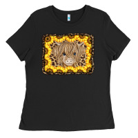 Black Baby Cow Leopard Sunflowers Ladies Tee - CowCowDesign