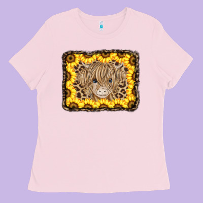 Baby Cow Leopard Sunflowers Ladies Tee Designed By Cowcowdesign