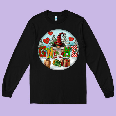 Christmas Gnome Long Sleeve Tee Designed By Fadigitalartstudio
