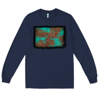 Navy western leopard turquoise glitter tooled leather Long Sleeve Tee - FaDigitalArtStudio