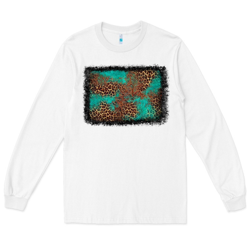 Western Leopard Turquoise Glitter Tooled Leather Long Sleeve Tee by FaDigitalArtStudio | Teevron