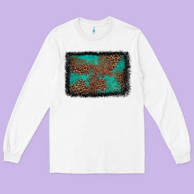 Western Leopard Turquoise Glitter Tooled Leather Long Sleeve Tee Designed By Fadigitalartstudio