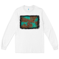 White western leopard turquoise glitter tooled leather Long Sleeve Tee - FaDigitalArtStudio