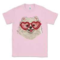Bubblegum Pink white pomeranian with love glasses Classic Tee - RanaPortraitStore