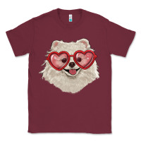 Burgundy white pomeranian with love glasses Classic Tee - RanaPortraitStore