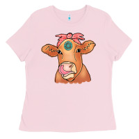 Bubblegum Pink Cow  Turquoise Ladies Tee - CowCowDesign