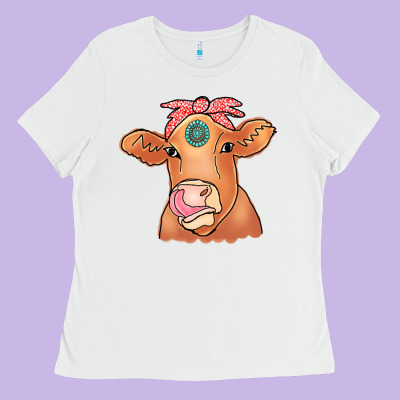 Cow  Turquoise Ladies Tee Designed By Cowcowdesign