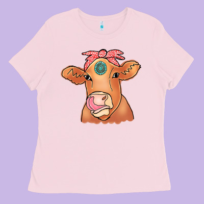 Cow  Turquoise Ladies Tee Designed By Cowcowdesign