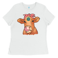White Cow  Turquoise Ladies Tee - CowCowDesign