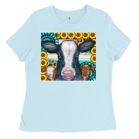 Baby Blue Cows Gemstone Sunflowers Tumbler Ladies Tee - CowCowDesign
