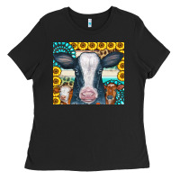 Black Cows Gemstone Sunflowers Tumbler Ladies Tee - CowCowDesign