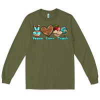 Army Green peace love teach Long Sleeve Tee - BundleAndBundleShop