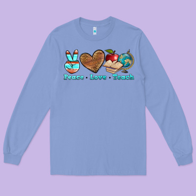 Peace Love Teach Long Sleeve Tee Designed By Bundleandbundleshop