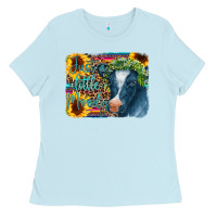 Baby Blue Cow Serape Just a Little Moody Ladies Tee - CowCowDesign