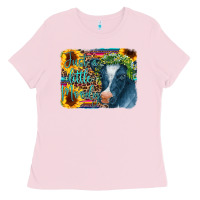 Bubblegum Pink Cow Serape Just a Little Moody Ladies Tee - CowCowDesign