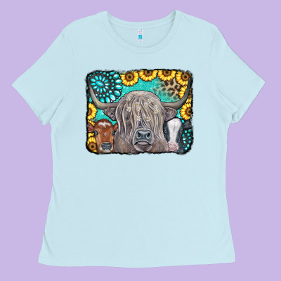 Cows Glitter Turquoise Leopard Sunflowers Ladies Tee Designed By Cowcowdesign