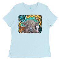 Baby Blue Cows Glitter Turquoise Leopard Sunflowers Ladies Tee - CowCowDesign